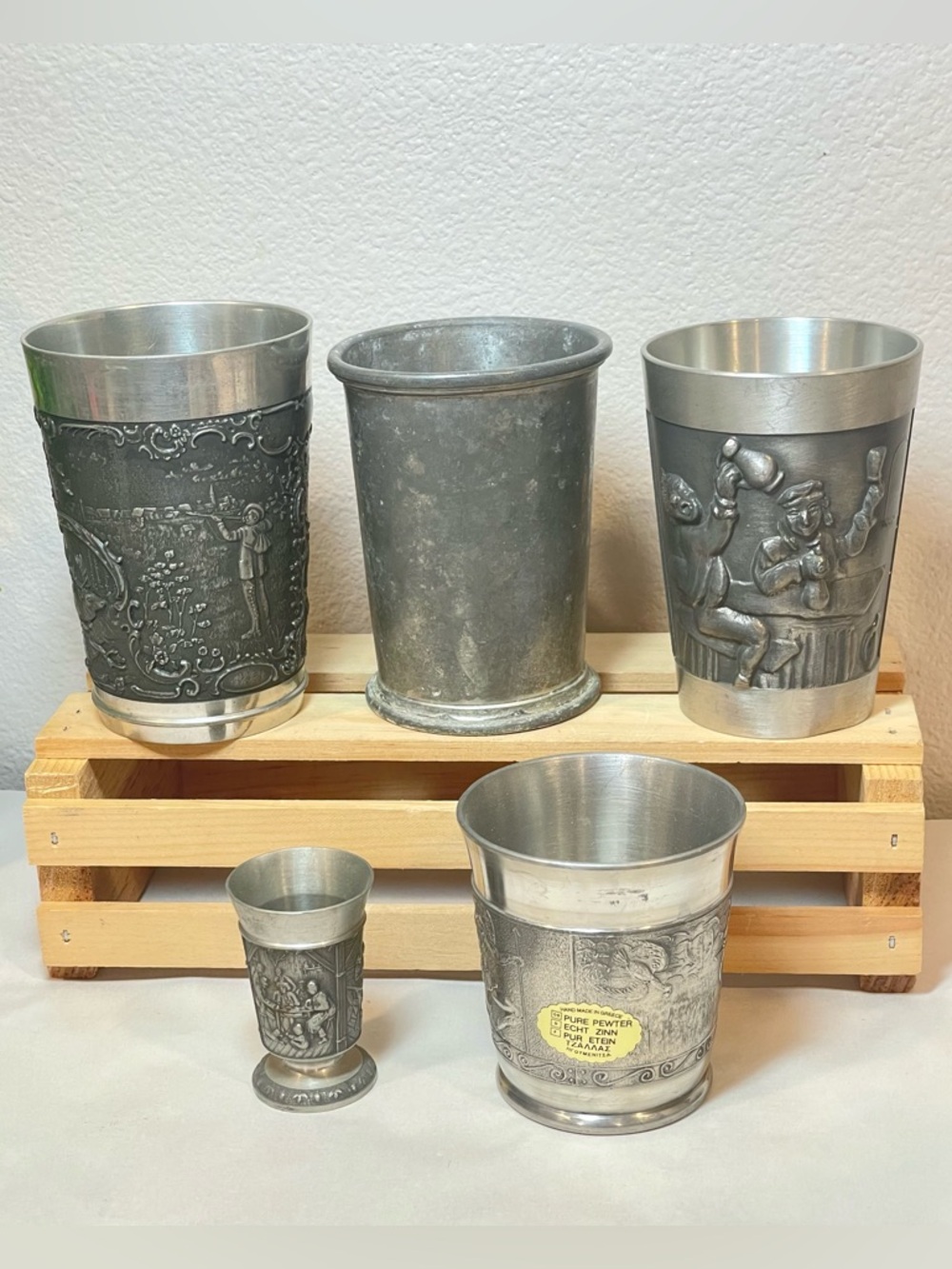 Collection of Decorative Vintage Pewter Tumblers | Signed | 99% Pewter |Germany